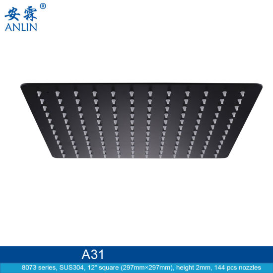 Black 12 Inch Luxury Stainless Steel Rainfall Shower Head
