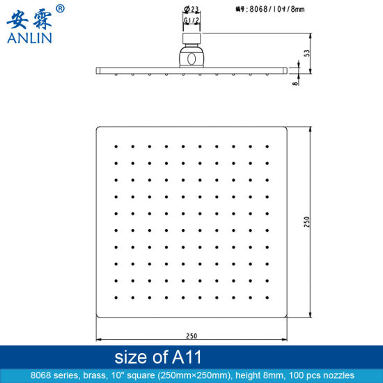 10 Inch Square Detachable Rain Shower